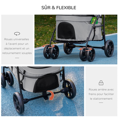 Wandelwagen Huisdier – Dierenwagen – Hondenwagen – Kattenwagen – Draagmand – 2-in-1 Ontwerp – Stevig Stalen Frame – Lichtgewicht 600D Oxford Grijs