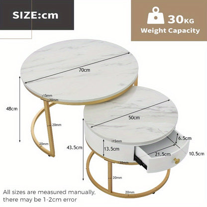 Salontafel – Bijzettafel – Koffietafel – Nestingtafel – Uittrekbare Tafel – Modern Design – Hoogglans Marmerlook – Verstelbare Hoogte – Zwart Metaal – Gouden Accenten