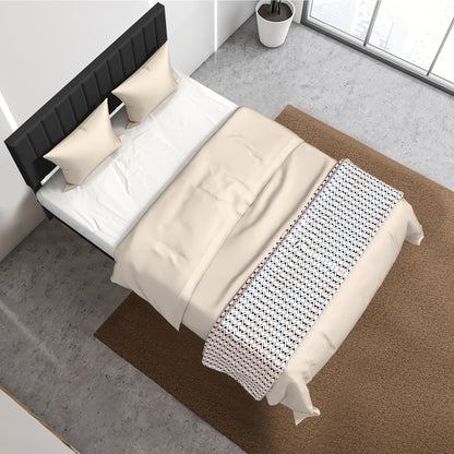 Hoofdeinde – Bedpaneel – Bedwand – Bedframe – Slaapkamerdecoratie – Zwart/Beige – Lichtgewicht Stoffering – Metaalframe 140x200 cm