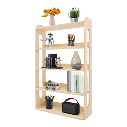 Boekenkast – Boekplank – Opbergkast – Boekrek – Boekstelling – 5-Laags – Onbehandeld Dennenhout – 80x26x130 cm – Ruimtebesparend Design