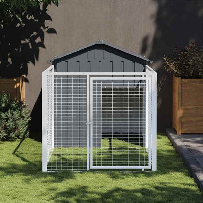 Hondenren – Tuinren – Hondenhok – Buitenren – Hondenkooi Antraciet – Gegalvaniseerd Staal – Ruim 117x201x123 cm