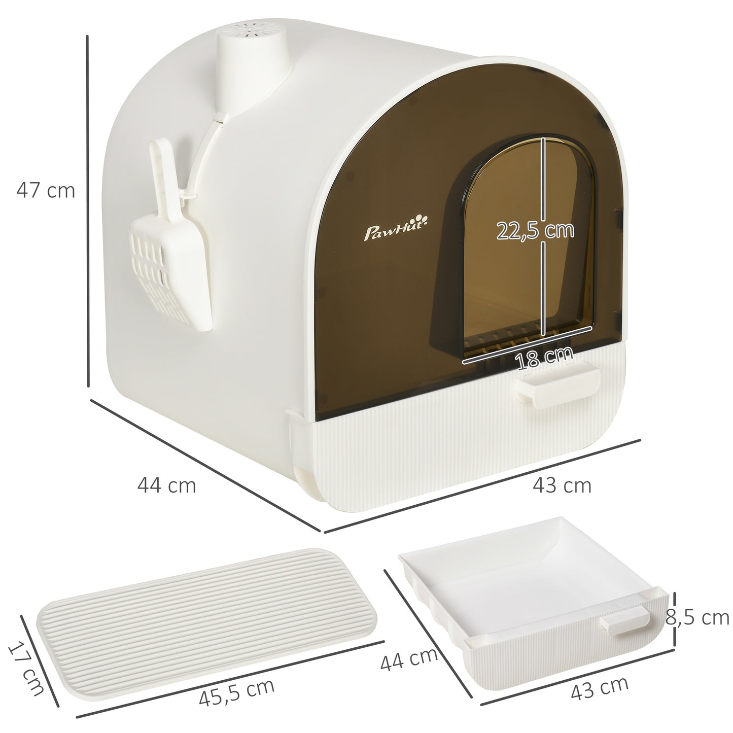 Kattenbak – Kattenbakje – Katten WC – Katten Toilet – Kattenbak Met Filter – Gesloten Design – Inclusief Vervangfilter – Mat Tegen Strooisel – 43x44x47 cm – Zwart/Wit