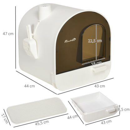 Kattenbak – Kattenbakje – Katten WC – Katten Toilet – Kattenbak Met Filter – Gesloten Design – Inclusief Vervangfilter – Mat Tegen Strooisel – 43x44x47 cm – Zwart/Wit