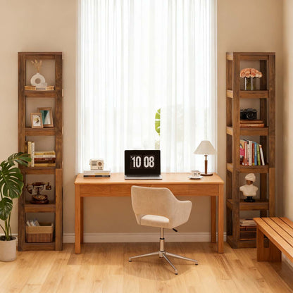 Boekenkast – Boekenrek – Opbergrek – Wandrek – Vakkenkast – 180 cm Hoog – Smal Hoekontwerp – Anti-Kantelbeveiliging – Rustiek Bruin E1 Spaanplaat – 6-Lagen Vrijstaand – Eenvoudige Montage
