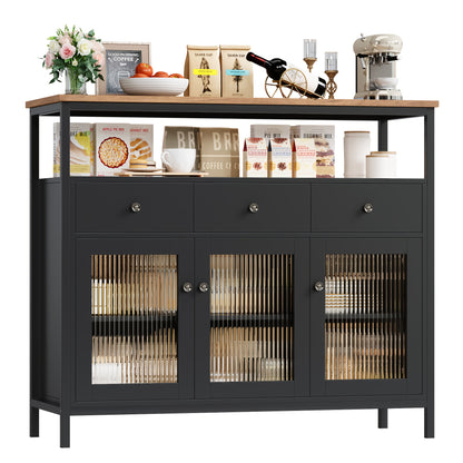 Opbergkast – Sideboard – Dressoir – Kast – Wit – Glazen Deuren – Verstelbare Planken – Ruime Opbergruimte – Eenvoudige Montage