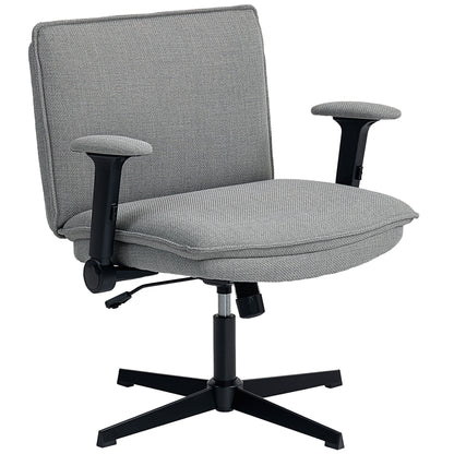 Bureaustoel – Office Chair – Kantoorstoel – Bureaustoelen – Draaistoel – Verstelbare Zithoogte – Inklapbare Armleuningen – Grijs Linnenlook – Stalen Onderstel