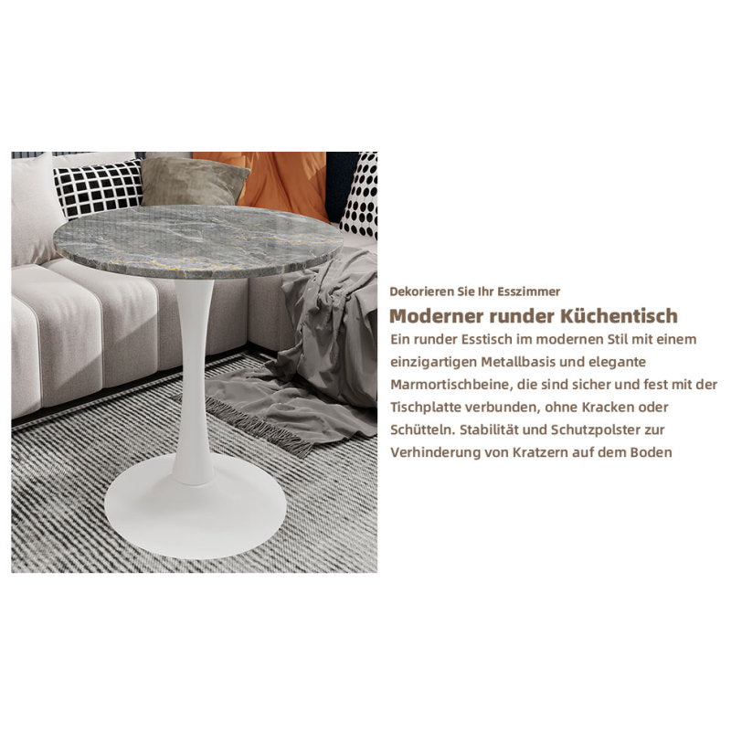Salontafel – Koffietafel – Woonkamertafel – Bijzettafel – Ronde Tafel – Kunstmarmer Blad – Ø70 cm, Vintage Wit Met Donkergrijze Aders