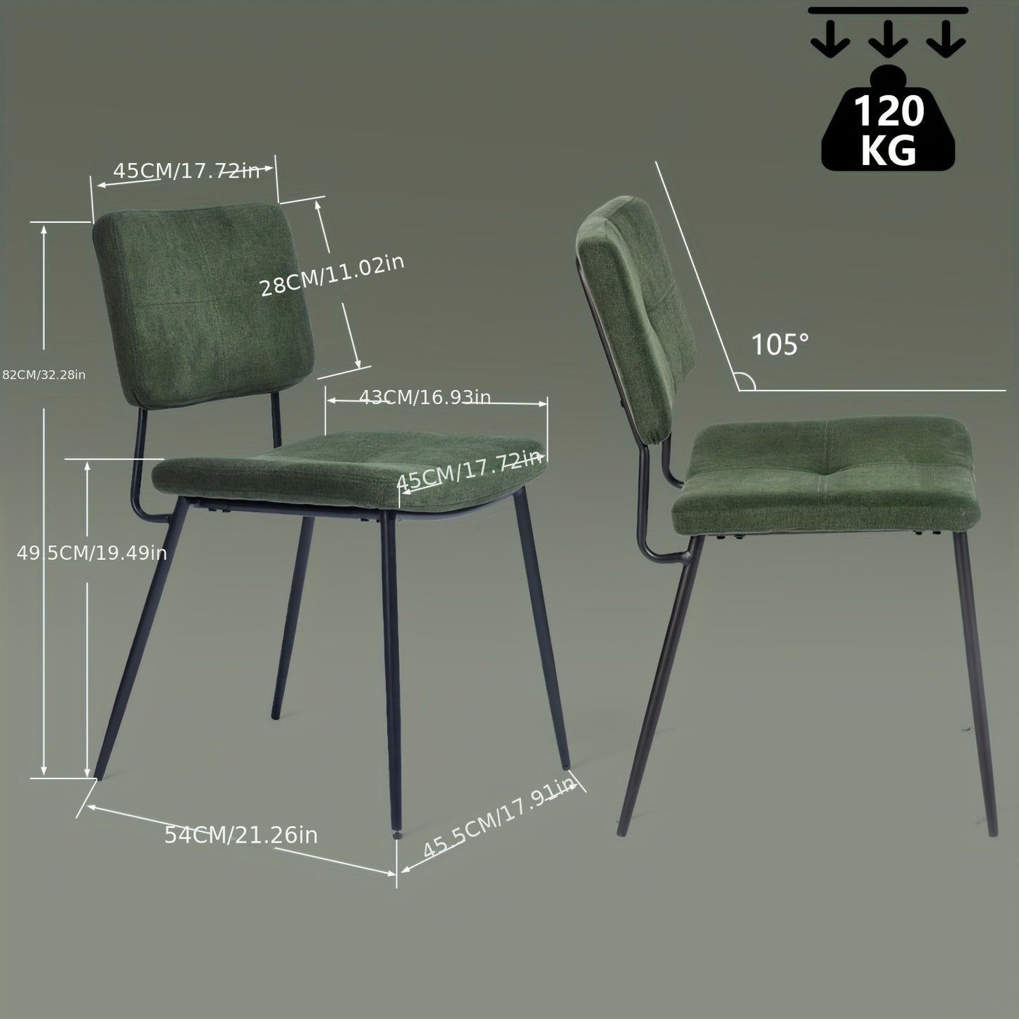 Retro Eetkamerstoelen – Stoel – Armstoel – Zithoek Stoel – Keukenstoel – Groen – Comfortabel Schuimzitting – Stevig Metalen Frame