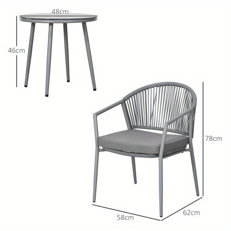 2-Persoons Tuinmeubelset – Loungeset – Balkonset – Terrasmeubilair – Buitenmeubels – Lichtgrijs – Compact Formaat – Weerbestendige Kussens