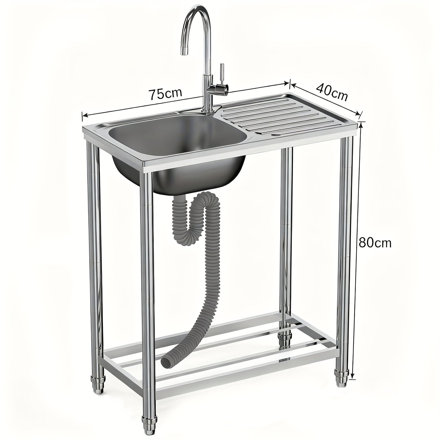 Stainless Steel Freestanding Sink with Workbench & Faucet - Heavy-Duty 304 Grade All-Weather Outdoor/Indoor Use, Large Capacity Durable Polished Sink for Kitchen, Camping, Garden, Garage, Holiday Events - Easy-Clean Surface &