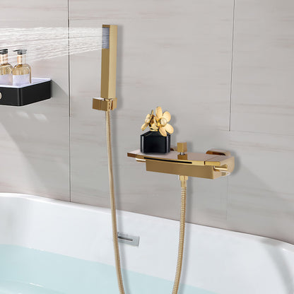 Badkraan – Douchekraan – Badmengkraan – Handdouchekraan – Thermostaatkraan – Muurmontage – Messing Goudkleurig – Met Watervaluitloop