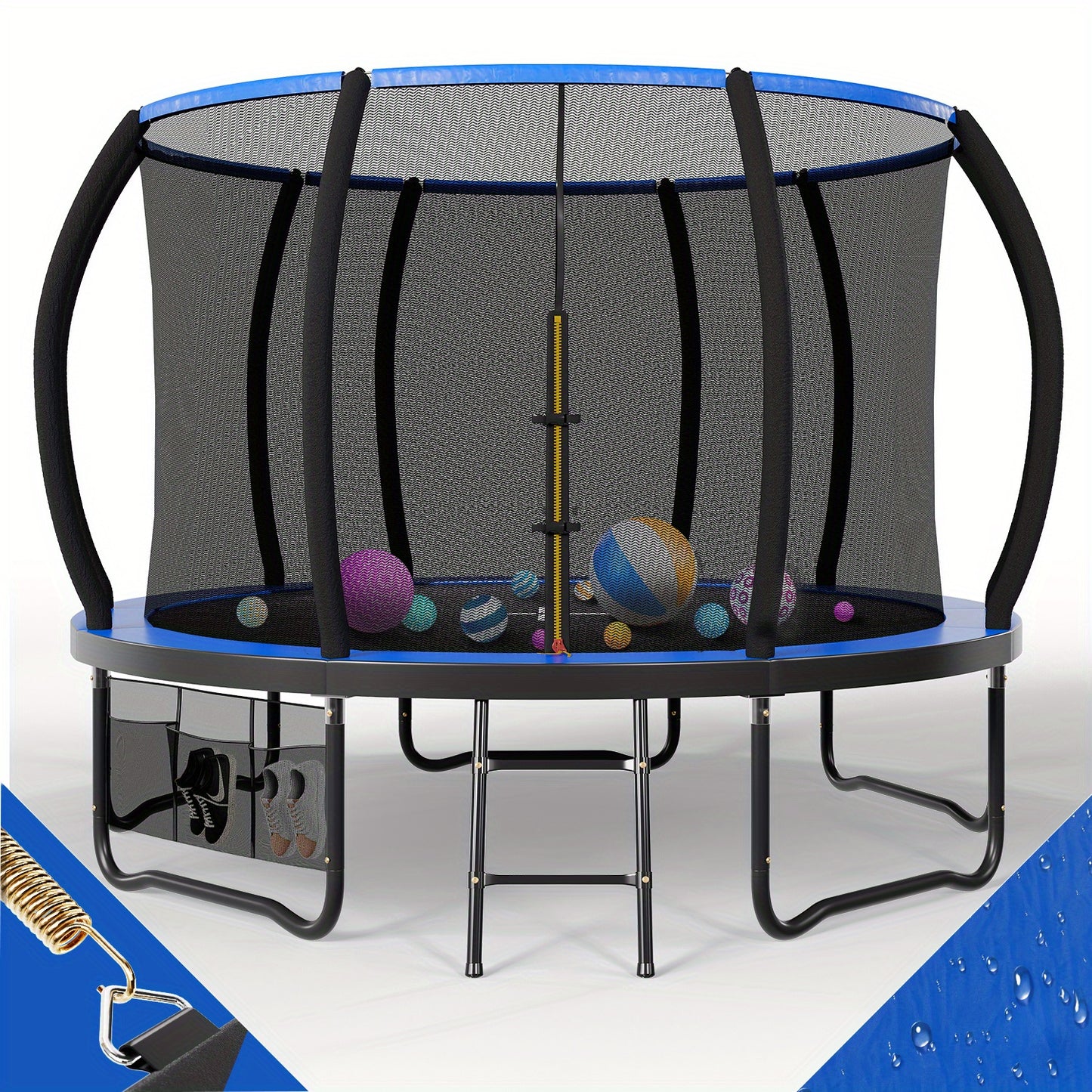 Buitentrampoline – Springtoestel – Trampolinespringen – Tuintrampoline – Ronde Trampoline – 228 cm Diameter – Veiligheidsnet & Roestvrijstalen Frame