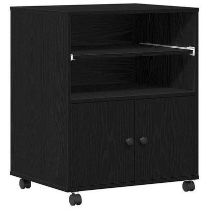 Black Oak Printer Stand Heavy-Duty Wood, Space-Saving Multi-Shelf Printer Cabinet with Sturdy Legs & White Pads - Portable Desktop Organizer for /Office, Printer, Scanner, Copier (60x48x74cm, Easy Assembly