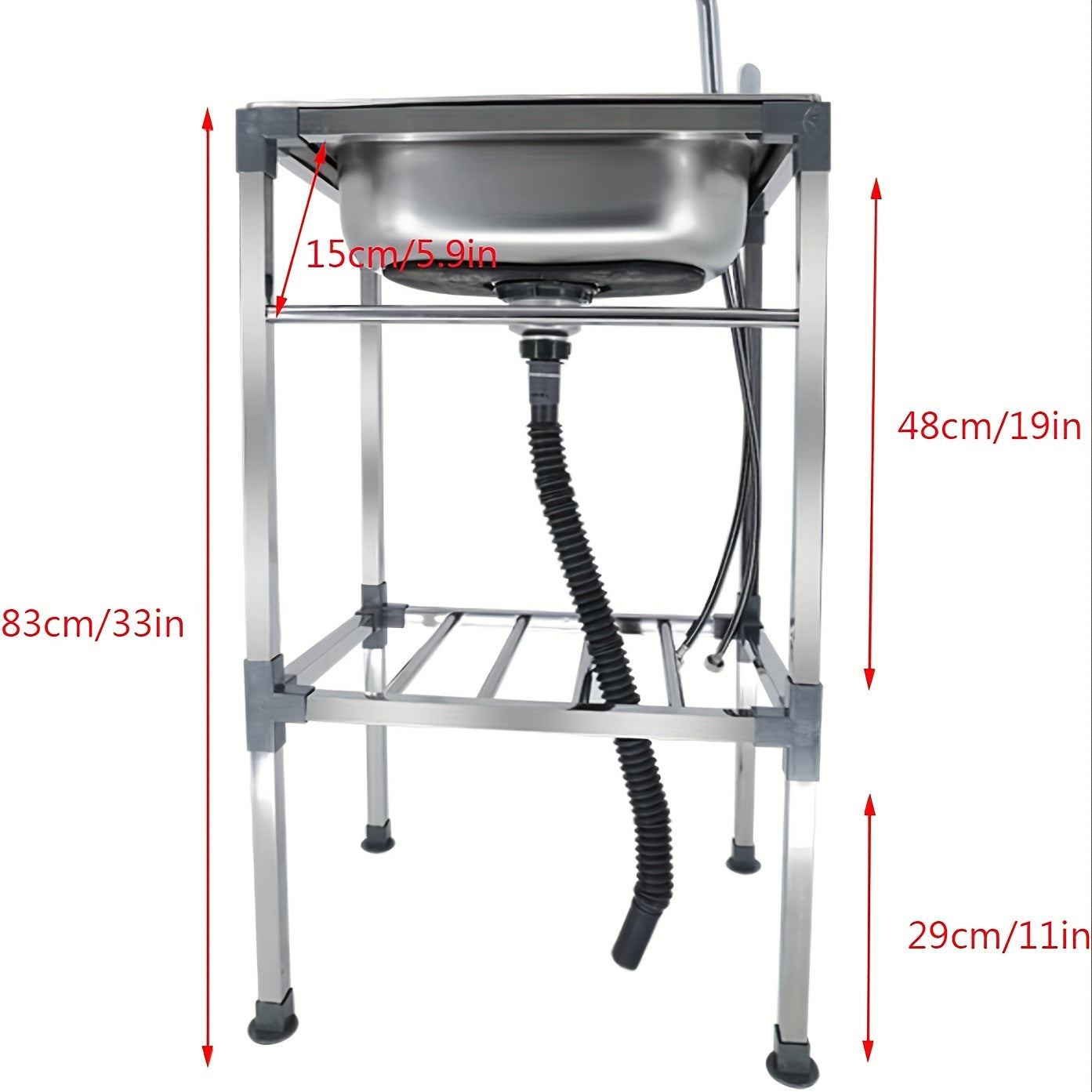 Stainless Steel Freestanding Sink with Faucet - Perfect for Outdoor, Kitchen, Garage & Laundry Use