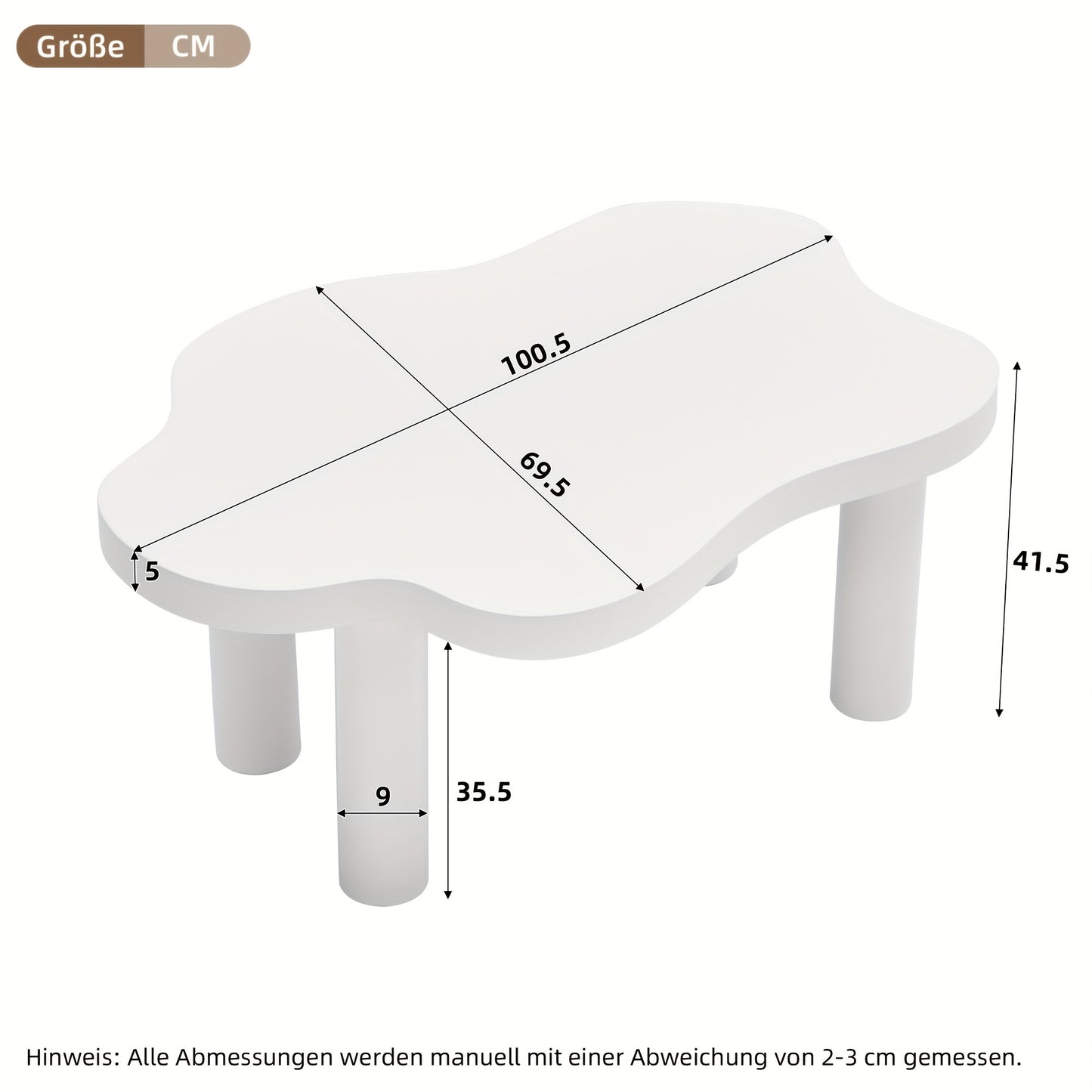 Salontafel Wolkvorm – Koffietafel – Bijzettafel – Woonkamertafel – Design Tafel – Wit – Duurzaam Kunststof – Eenvoudige Montage