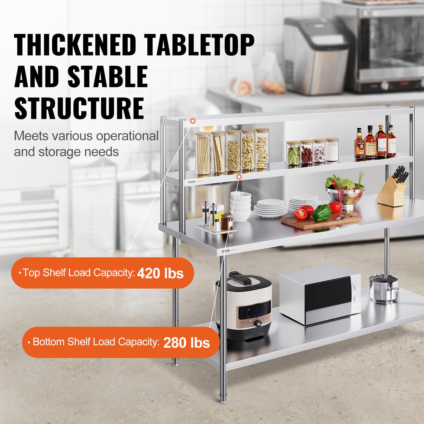 Keukenkastrek – Keukenkast Organizer – Werktafel Opzetrek – RVS Opbergrek – Dubbele Verstelbare Planken – 183x61 cm Hoogwaardige Roestvrijstalen Constructie