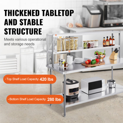 Keukenkastrek – Keukenkast Organizer – Werktafel Opzetrek – RVS Opbergrek – Dubbele Verstelbare Planken – 183x61 cm Hoogwaardige Roestvrijstalen Constructie