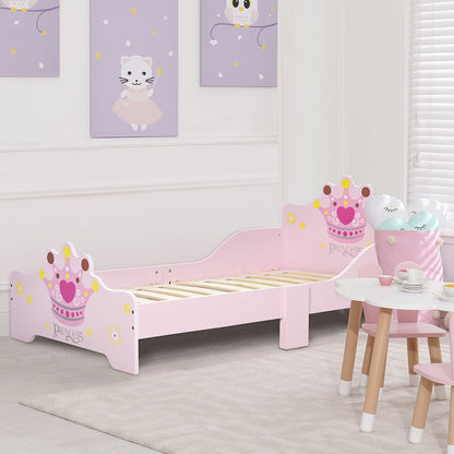 Kinderbed – Kinderbedje – Peuterbed – Juniorbed – Prinsessenbed – MDF Fineer – Inclusief Lattenbodem – Roze Met Kroontjesmotief