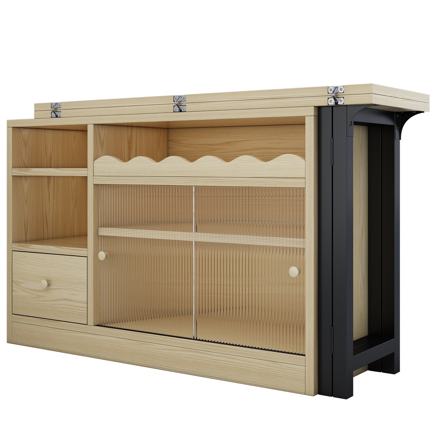 Inklapbare Eettafel – Opvouwbare Tafel – Uitklapbare Eettafel – Opbergbare Eettafel – 360° Draaibaar – Houten Blad Met Zwart Metalen Frame – Ruime Opbergruimte – Compact & Multifunctioneel