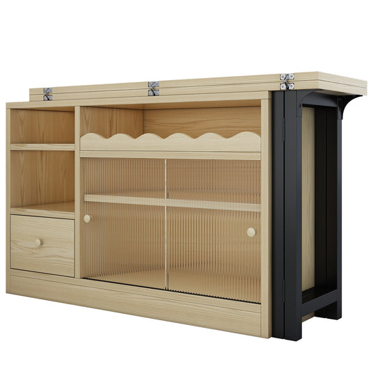 Inklapbare Eettafel – Opvouwbare Tafel – Uitklapbare Eettafel – Opbergbare Eettafel – 360° Draaibaar – Houten Blad Met Zwart Metalen Frame – Ruime Opbergruimte – Compact & Multifunctioneel
