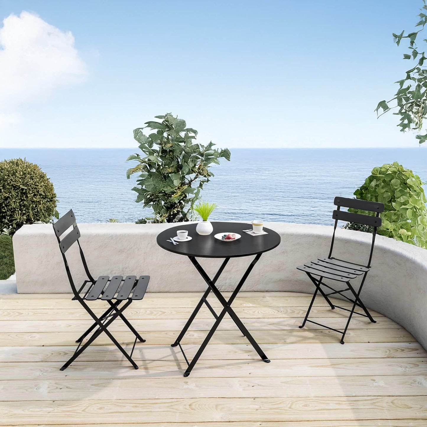 Rebecca Mobile Table And 2 Chairs, Folding Bistro Set, Red Blue Green White Black, Steel, Space-Saving, Suitable for Garden Balcony - Measures Hxlxp: 71 X 60 X 60 Cm