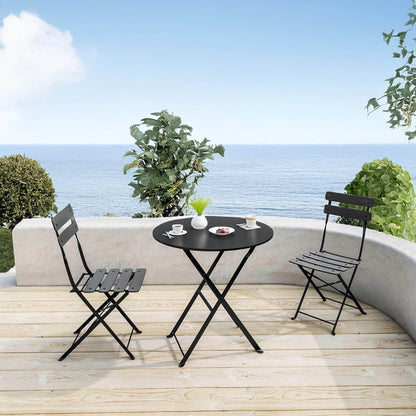 Bistroset – Tuintafel Set – Balkonset – Inklapbare Stoelen – Zwart – Compact En Ruimtebesparend – Weerbestendig Gecoat Staal