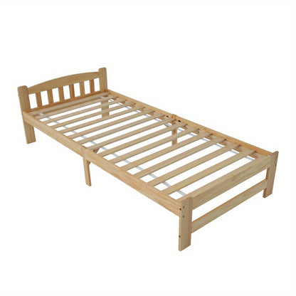 Houten Bed – Massief Houten Bed – Eenpersoonsbed – Futonbed – Natuurlijke Kleur Bed – Met Hoofdeinde – Lattenbodem – Afmeting 90x200 cm