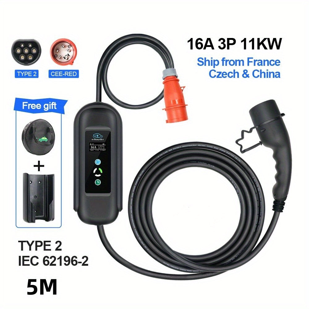 Laadkabel elektrische auto – Oplaadkabel EV – Thuislader – Mobiele lader – Type 2 kabel – 11 kW driefase – 5 meter lang