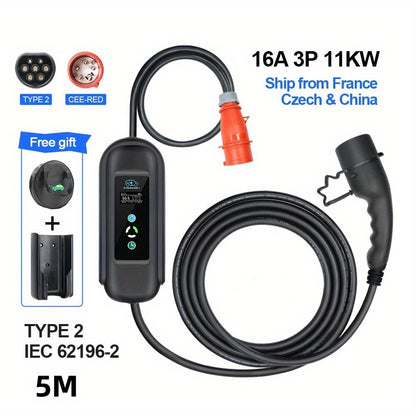 Laadkabel elektrische auto – Oplaadkabel EV – Thuislader – Mobiele lader – Type 2 kabel – 11 kW driefase – 5 meter lang