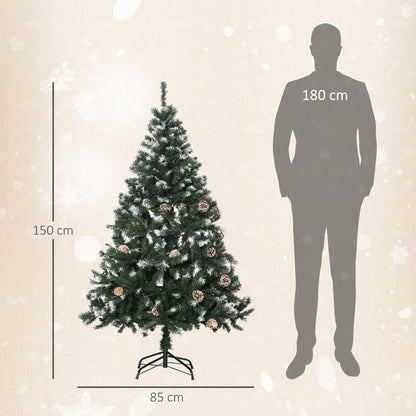 Kunstkerstboom – Nepboom – Kunstkerstboom Met Dennentakken – Kerstversiering – Kerstboom 150 cm – 676 Takken Tips – Vuurvast En Sneeuw Geblakerd
