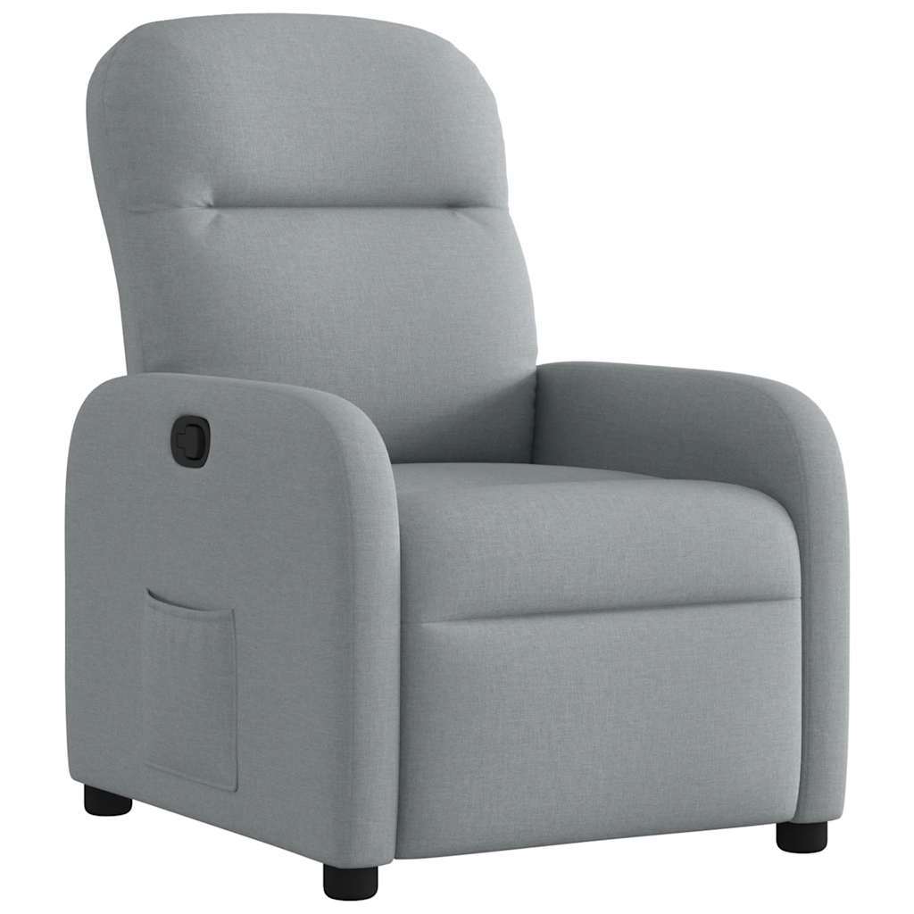 Fauteuil – Relaxstoel – Zitzak – Lounge Stoel – Leunstoel – Lichtgrijs – Stofbekleding – Verstelbare Rugleuning – Houten Frame