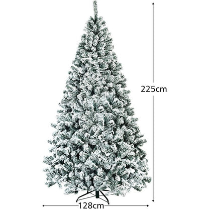 Kunstkerstboom – Nepboom – Kerstboom X-mas – Versierboom – 225 CM Hoog – 1010 Tips – Sneeuw Bestoven PVC Bladeren – Stevig Metalen Voet – Gemakkelijk In Elkaar Te Zetten – Groen