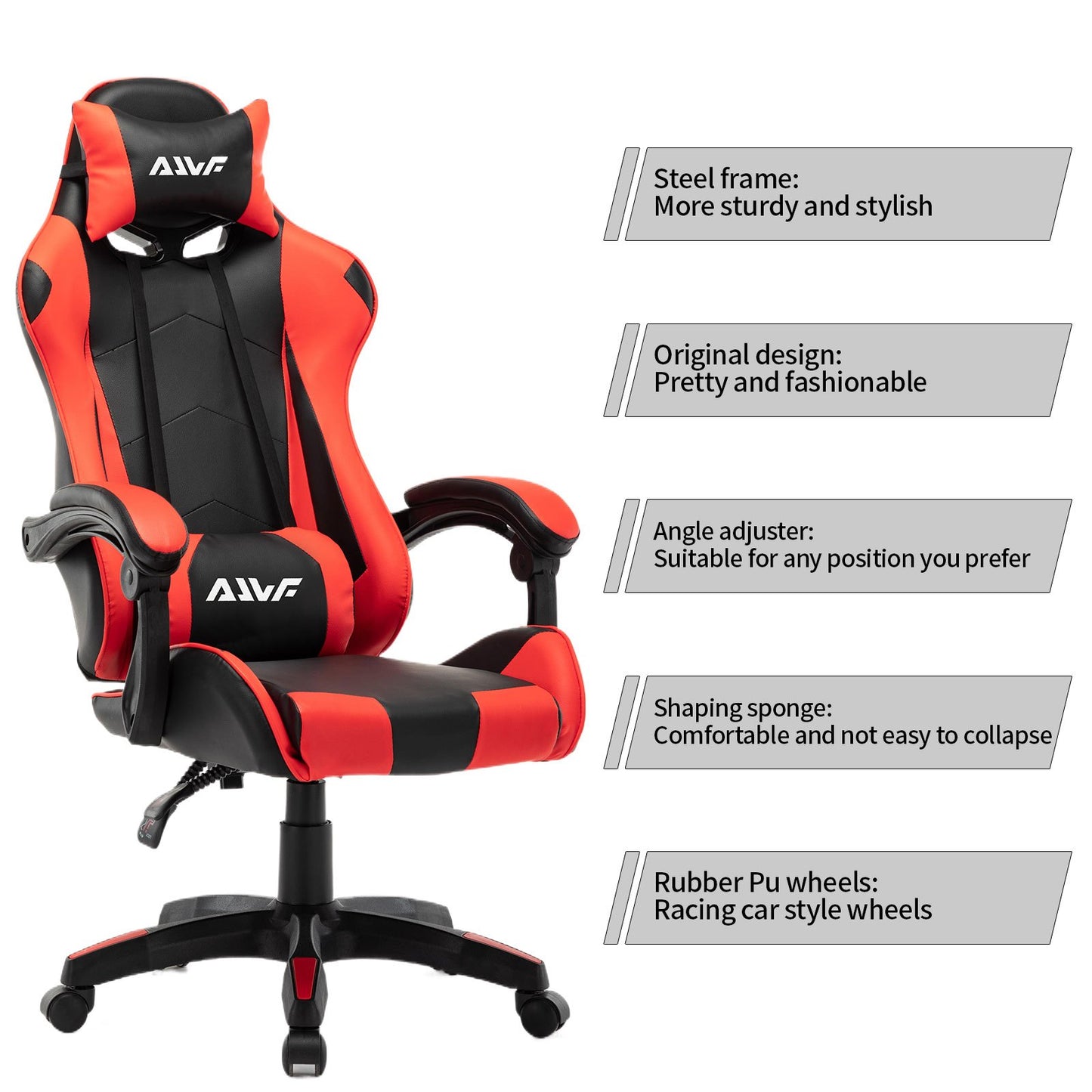 Gamingstoel – Bureaustoel – Computstoel – Racerstoel – Ergonomische Stoel – Verstelbare Rugleuning – Memory Foam Zitting – Kunstleren Bekleding – Rood