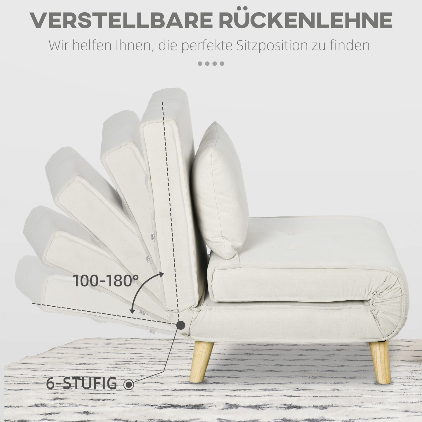 Relaxstoel – Fauteuil – Lounge Stoel – Verstelbare Stoel – Cream Kleur – 6-voudig Verstelbare Rugleuning – Onderhoudsvriendelijke Linnen-Look