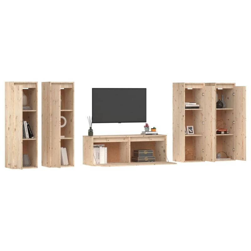 Massief Houten TV-kast – Wandmeubel – TV-standaard – Opbergkast – Entertainmentmeubel – Set van 5 – Duurzaam Hardhout – Muurbevestiging Zonder Stroom