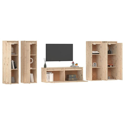 Massief Houten TV-kast – Wandmeubel – TV-standaard – Opbergkast – Entertainmentmeubel – Set van 5 – Duurzaam Hardhout – Muurbevestiging Zonder Stroom