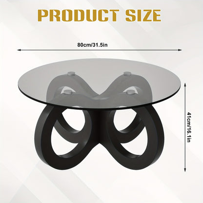 Salontafel – Koffietafel – Bijzettafel – Woonkamertafel – Rond – Modern Design – Oneindigheidssymbool Basis – Zwart MDF Met Metaal – Compact 80 cm Diameter – Eenvoudig Te Monteren