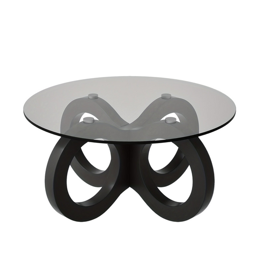 Salontafel – Koffietafel – Bijzettafel – Woonkamertafel – Rond – Modern Design – Oneindigheidssymbool Basis – Zwart MDF Met Metaal – Compact 80 cm Diameter – Eenvoudig Te Monteren