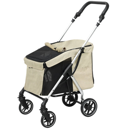 Hondenwagen – Wandelwagen – Draagkar – Huisdierwagen – Kinderwagen Hond – Lichtgewicht & Inklapbaar – Wasbaar Kussen & Mesh Ramen – Khaki