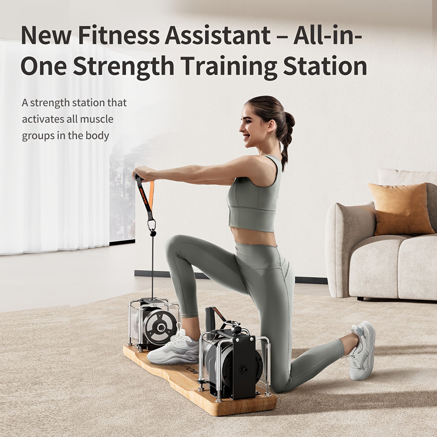 Home Gym Systeem – Fitnessapparaat – Krachttraining Set – Weerstandstrainer – Workout Machine – Verstelbare Weerstand 7-17kg – Compact & Draagbaar Zonder Elektriciteit