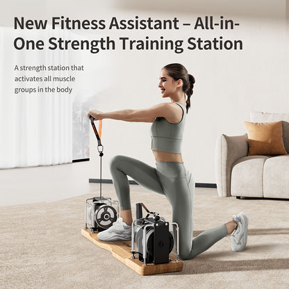 Home Gym Systeem – Fitnessapparaat – Krachttraining Set – Weerstandstrainer – Workout Machine – Verstelbare Weerstand 7-17kg – Compact & Draagbaar Zonder Elektriciteit