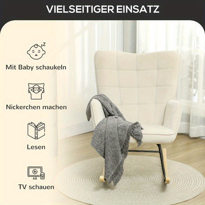 Beige Velvet Schommelstoel – Lounge Stoel – Accentstoel – Relaxstoel – Fauteuil – Met Gebogen Houten Runners – Stijlvolle Metal Frame – Comfortabel Kussen – Gemakkelijk Te Reinigen