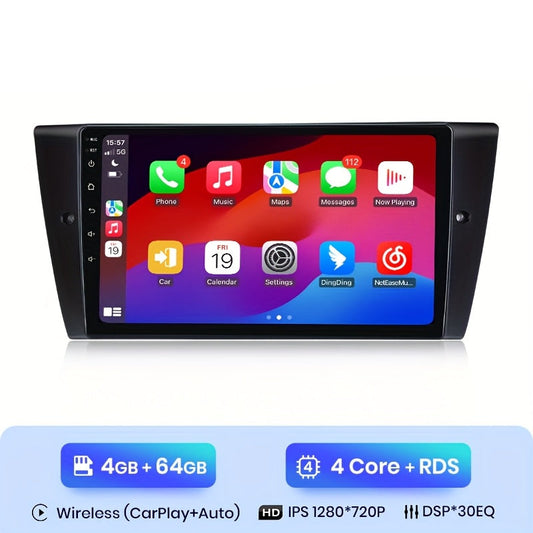Autoradio BMW 3-Serie – 2-DIN Multimedia Speler – Navigatie Systeem – Touchscreen Radio – Draadloze CarPlay Android Auto – 9 Inch HD Display – 4GB RAM 64GB Opslag