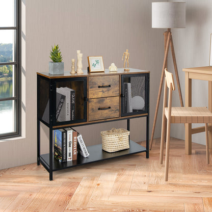 Dressoir – Ladekast – Opbergkast – TV-Meubel – Woonkamerkast – Industrieel Design – Hout En Zwart Staal – 100x35x85 cm