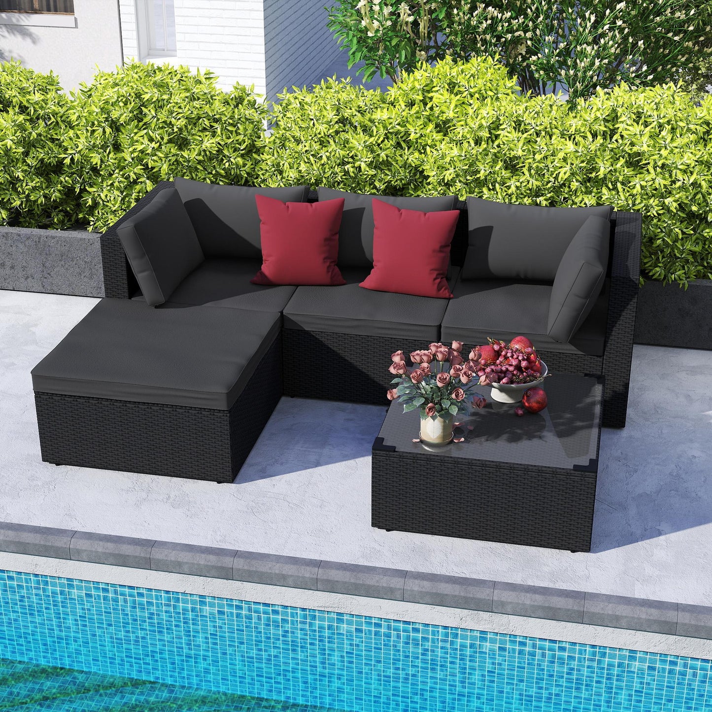 Loungeset – Tuinset – Hoekbank – Balkonset – Tuinmeubelen – Polyrattan – Gegalvaniseerd Stalen Frame – Inclusief Kussens