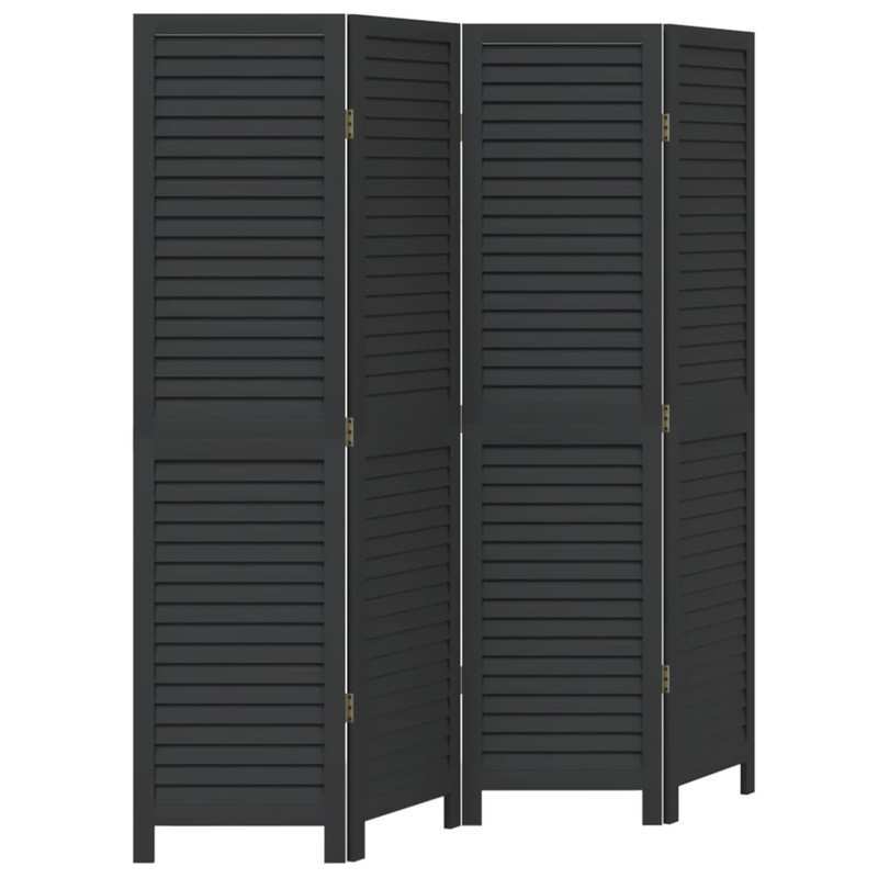 A Room Divider Featuring Four Solid Panels of Black Paulownia Wood, Elegant And Privacy-Enhancing, Ideal for Offices, Bedrooms, And Living Rooms., Aesthetic Room Decor
