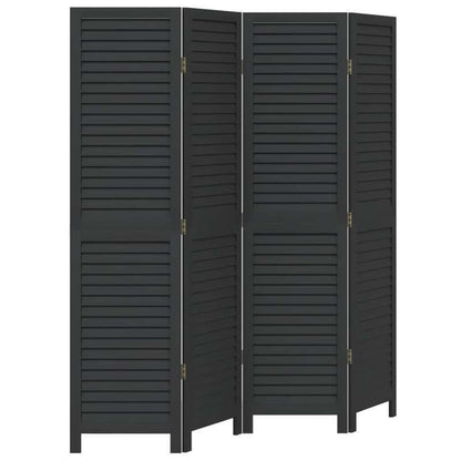 A Room Divider Featuring Four Solid Panels of Black Paulownia Wood, Elegant And Privacy-Enhancing, Ideal for Offices, Bedrooms, And Living Rooms., Aesthetic Room Decor