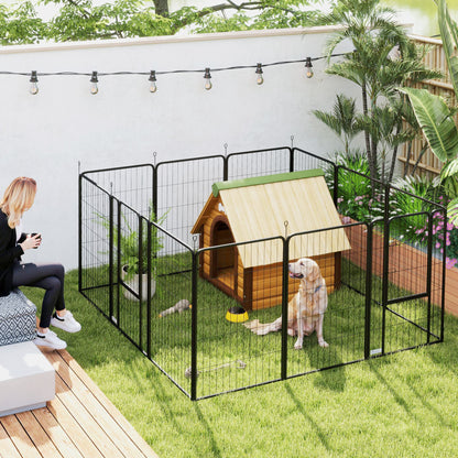 Hondenren – Hondenhok – Puppyren – Kattenren – Dierenren – Modulair 12 Panelen – Opvouwbaar Stalen Hek 100 cm Hoog – Inclusief Deur – Geschikt Binnen & Buiten