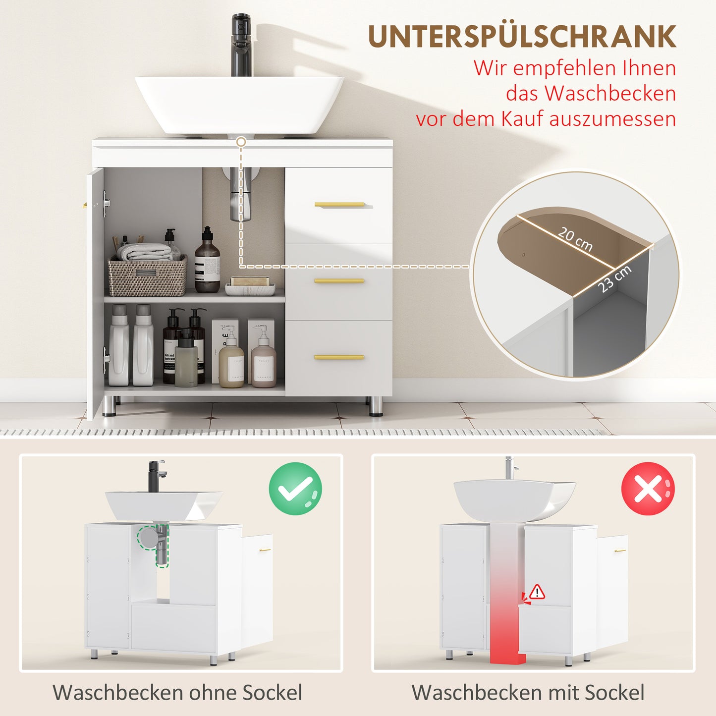 Badkamerkast – Badkamermeubel – Opbergkast – Kolomkast – Wastafelonderkast – Wit – 3-Lagen Indeling – Spaanplaatmateriaal
