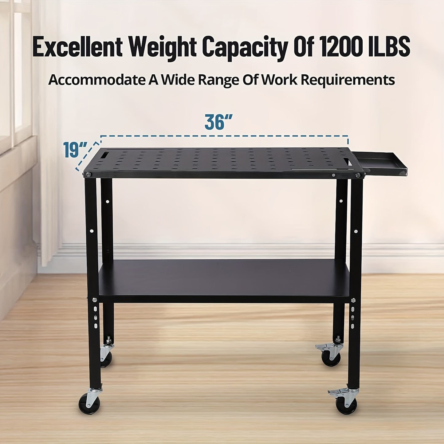 Heavy-Duty Steel Welding Table with 5/8" Holes & Fixture System - Industrial Workbench with Locking Casters, 68.04 KG Capacity, Adjustable Height, 36"x18" Large Work Surface, Sturdy Welding Cart for Workshop, Factory - No Pow
